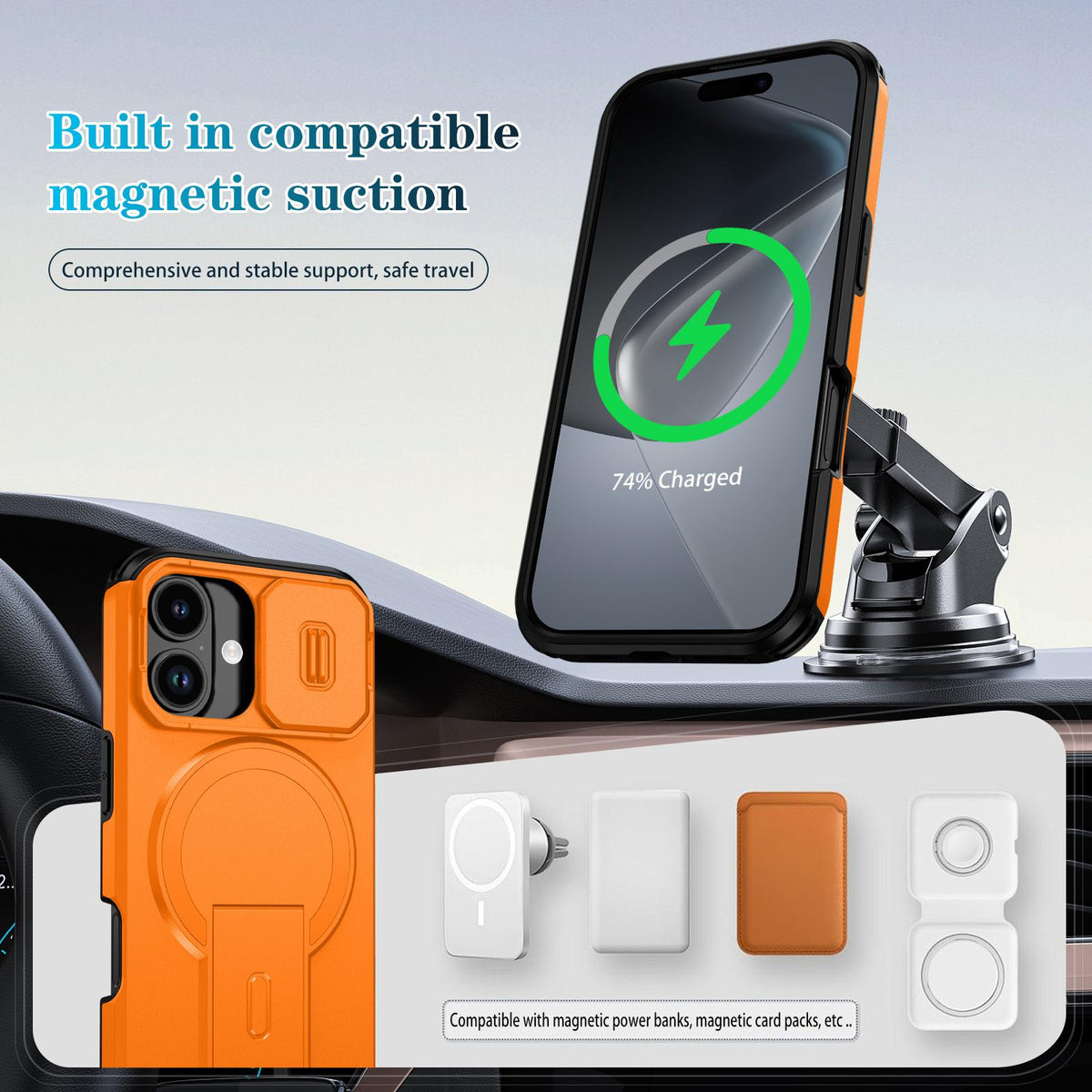 For iPhone 18 Sliding Camshield MagSafe Holder Phone Case - Orange - EDA008742325A