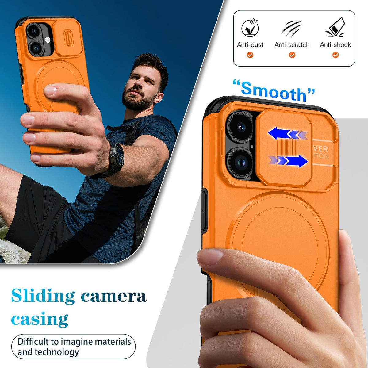 For iPhone 18 Sliding Camshield MagSafe Holder Phone Case - Orange - EDA008742325A