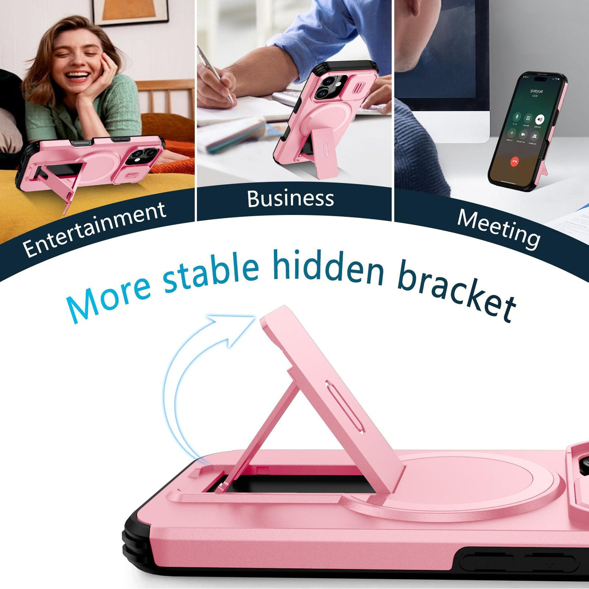 For iPhone 18 Sliding Camshield MagSafe Holder Phone Case - Pink - EDA008742325B
