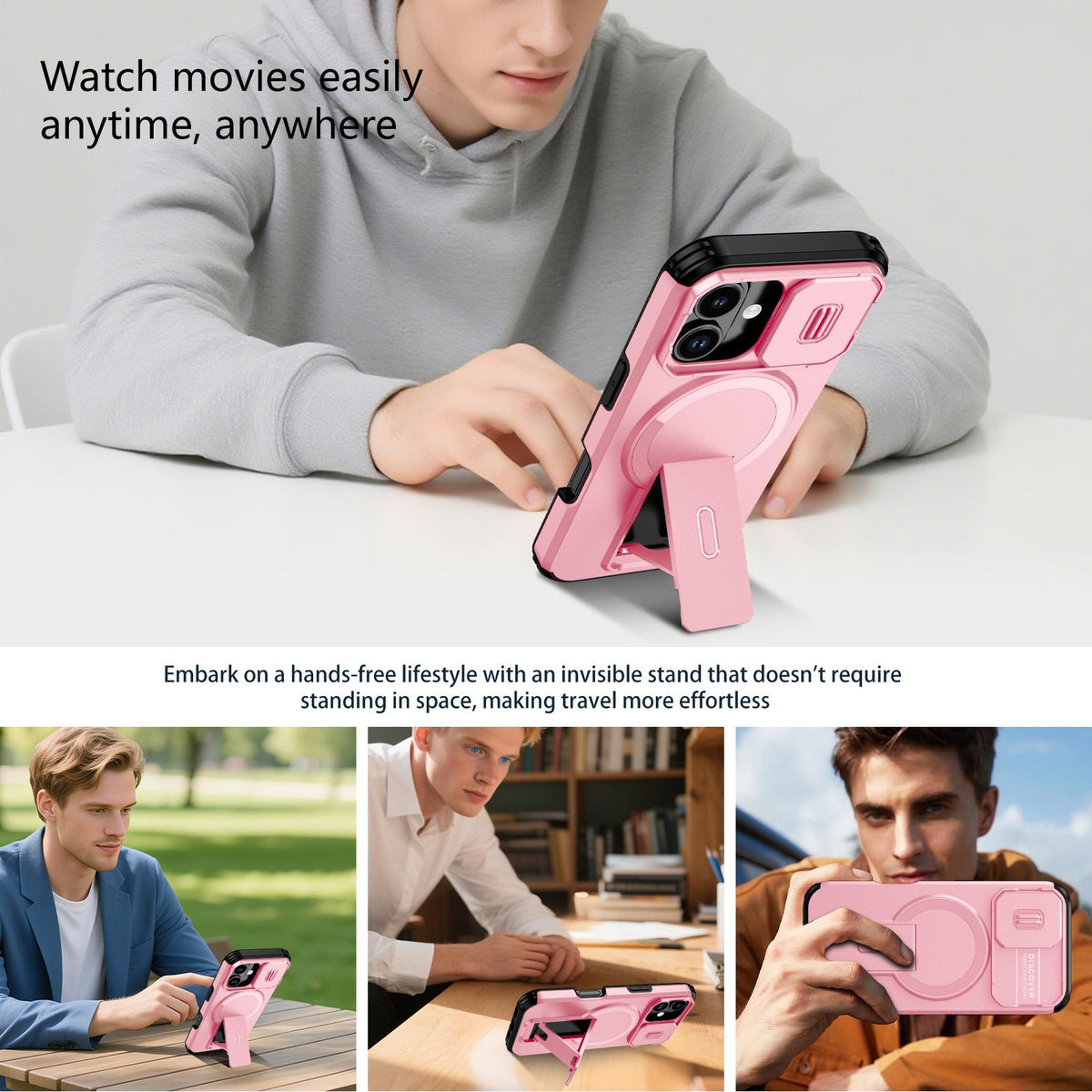 For iPhone 18 Sliding Camshield MagSafe Holder Phone Case - Pink - EDA008742325B