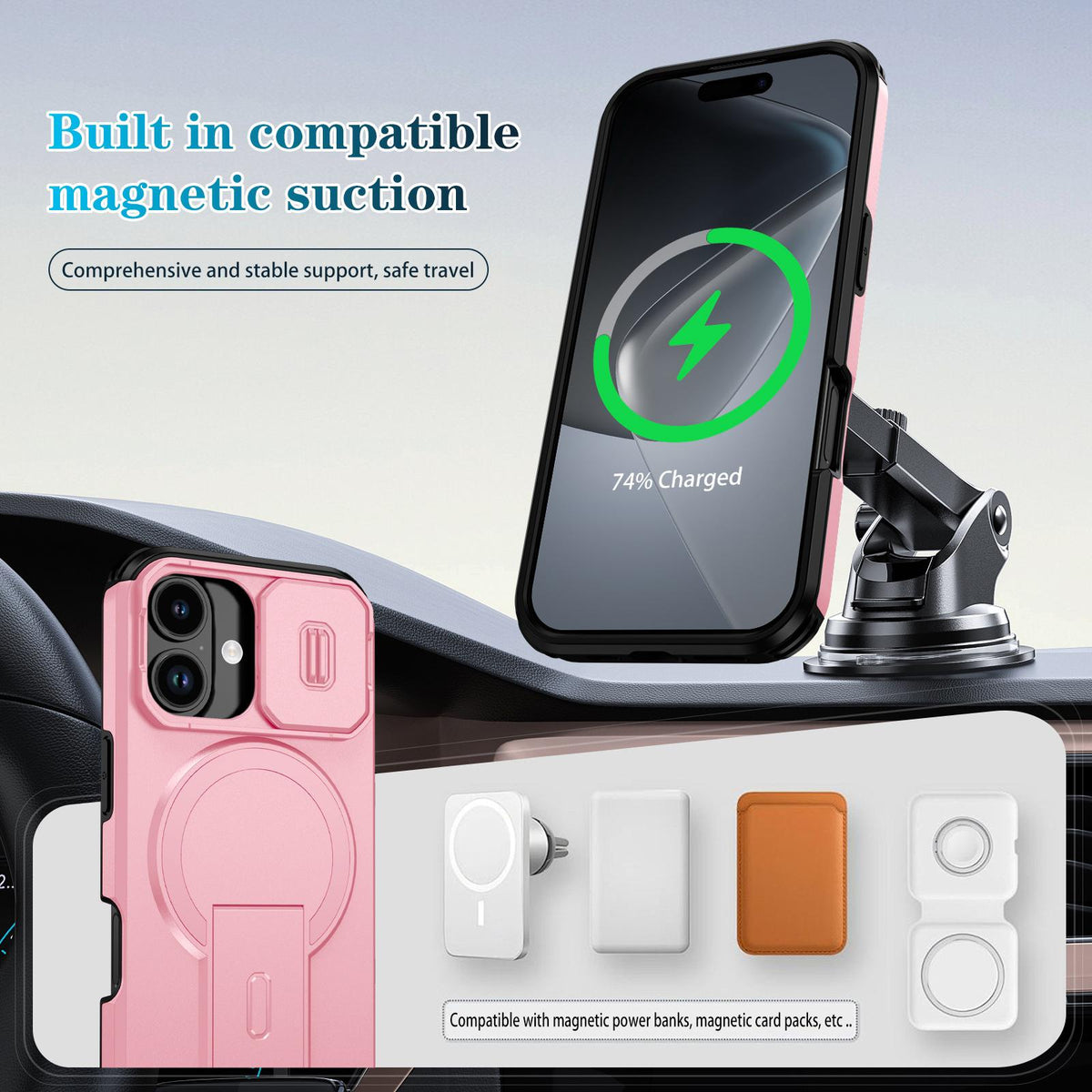 For iPhone 18 Sliding Camshield MagSafe Holder Phone Case - Pink - EDA008742325B