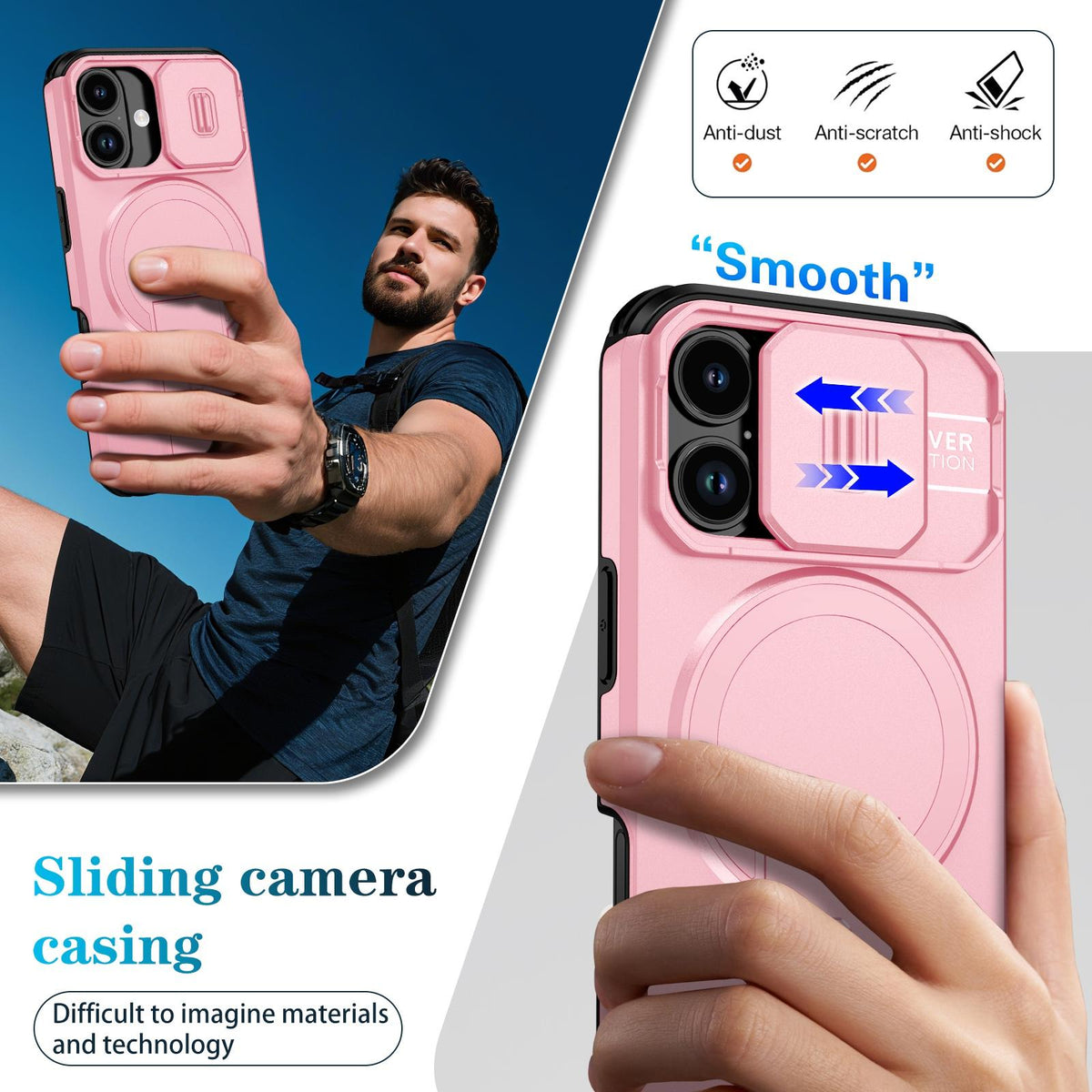 For iPhone 18 Sliding Camshield MagSafe Holder Phone Case - Pink - EDA008742325B