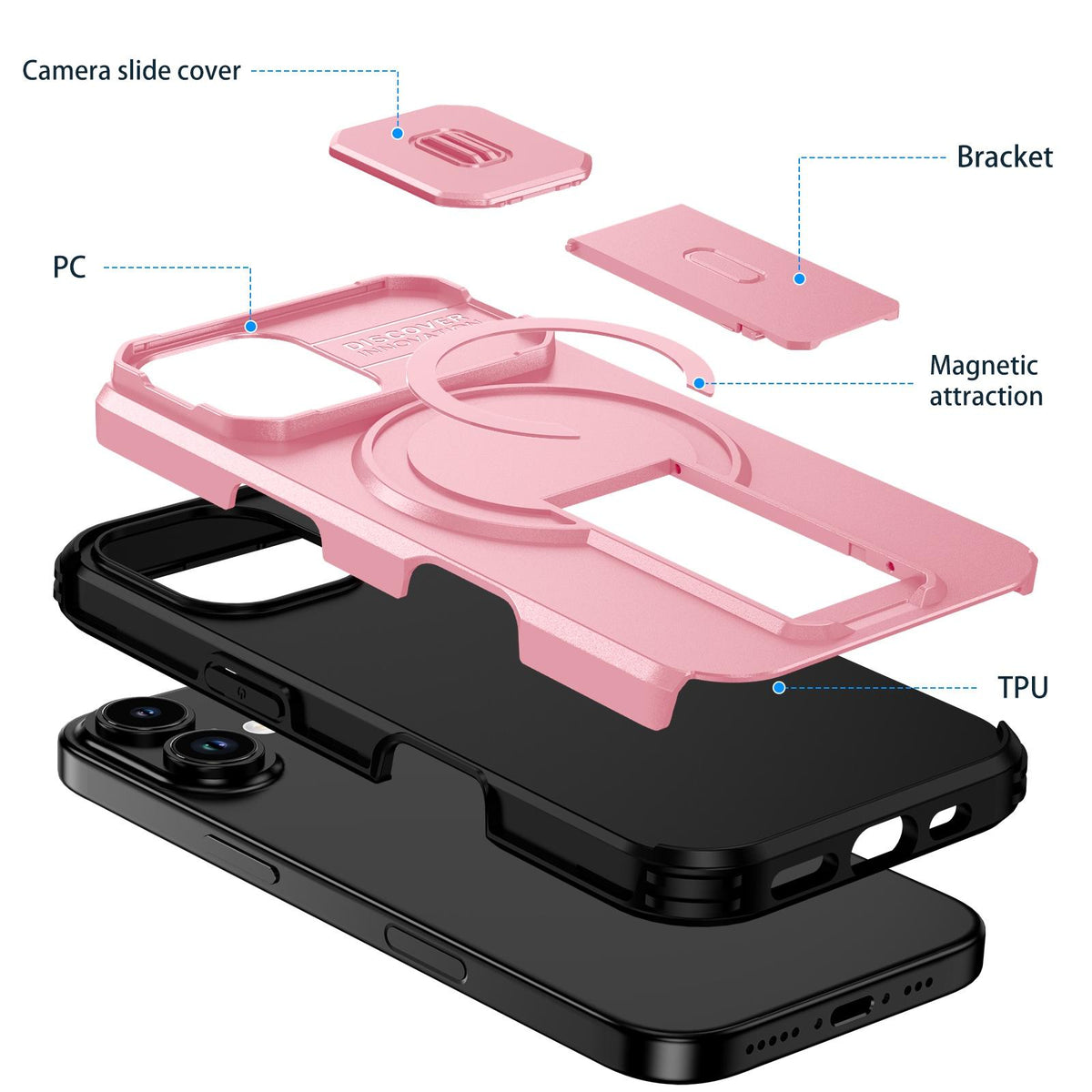 For iPhone 18 Sliding Camshield MagSafe Holder Phone Case - Pink - EDA008742325B