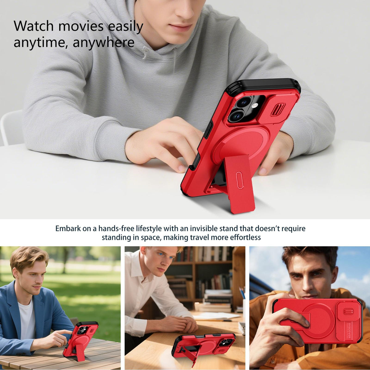 For iPhone 18 Sliding Camshield MagSafe Holder Phone Case - Red - EDA008742325D
