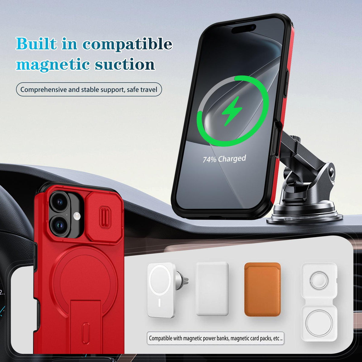 For iPhone 18 Sliding Camshield MagSafe Holder Phone Case - Red - EDA008742325D