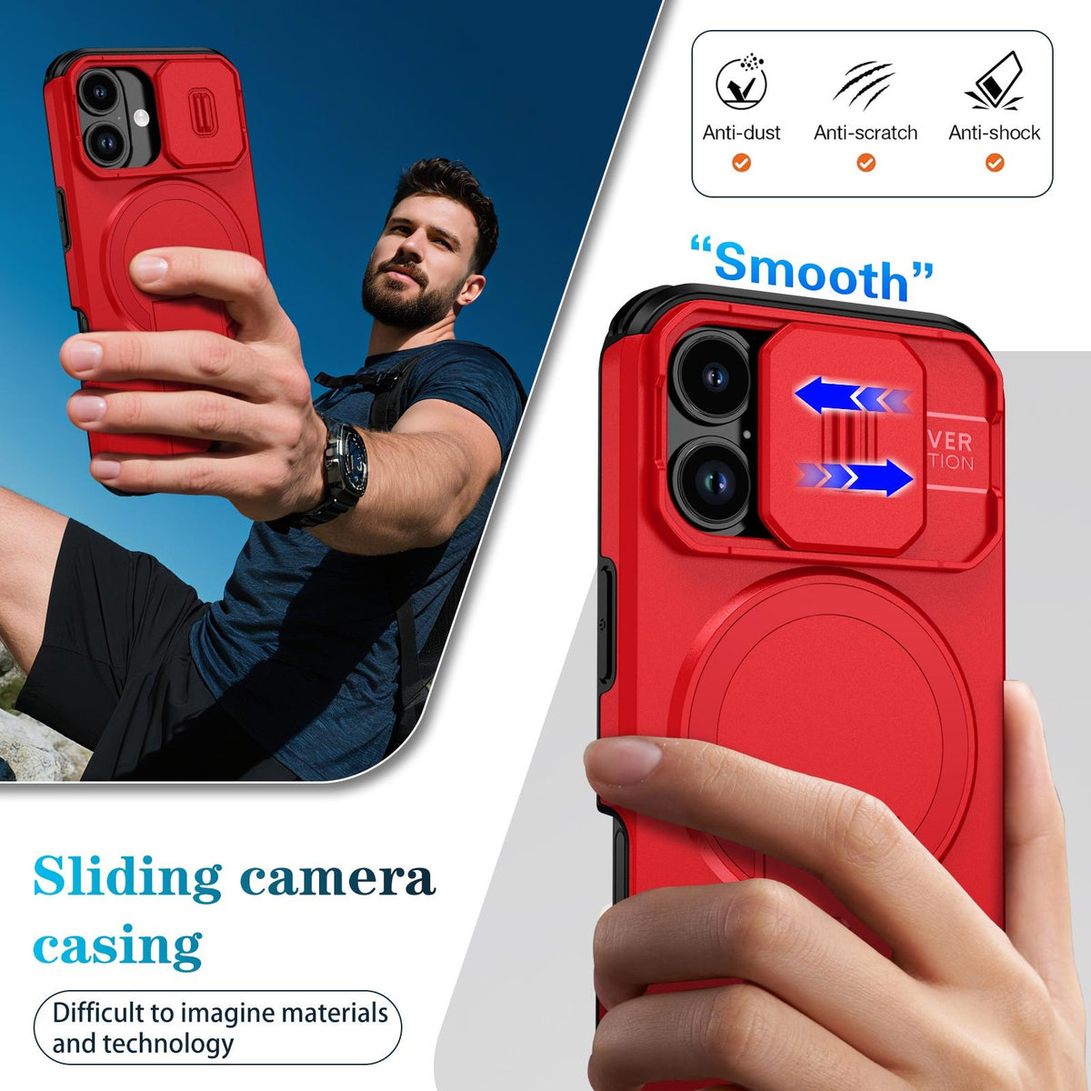 For iPhone 18 Sliding Camshield MagSafe Holder Phone Case - Red - EDA008742325D
