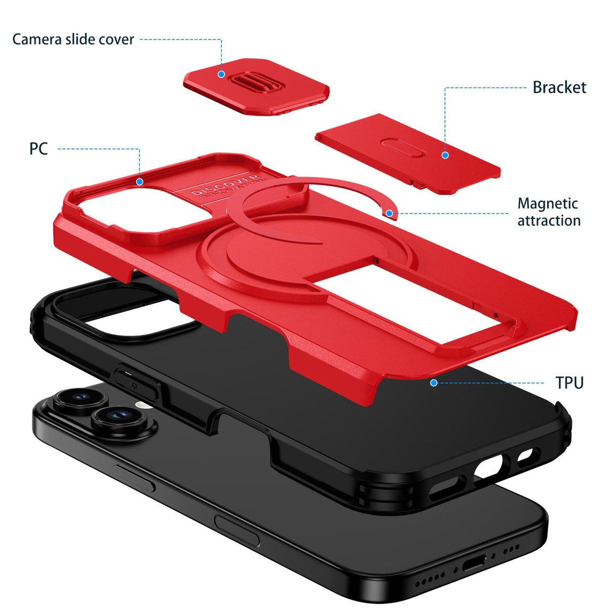 For iPhone 18 Sliding Camshield MagSafe Holder Phone Case - Red - EDA008742325D