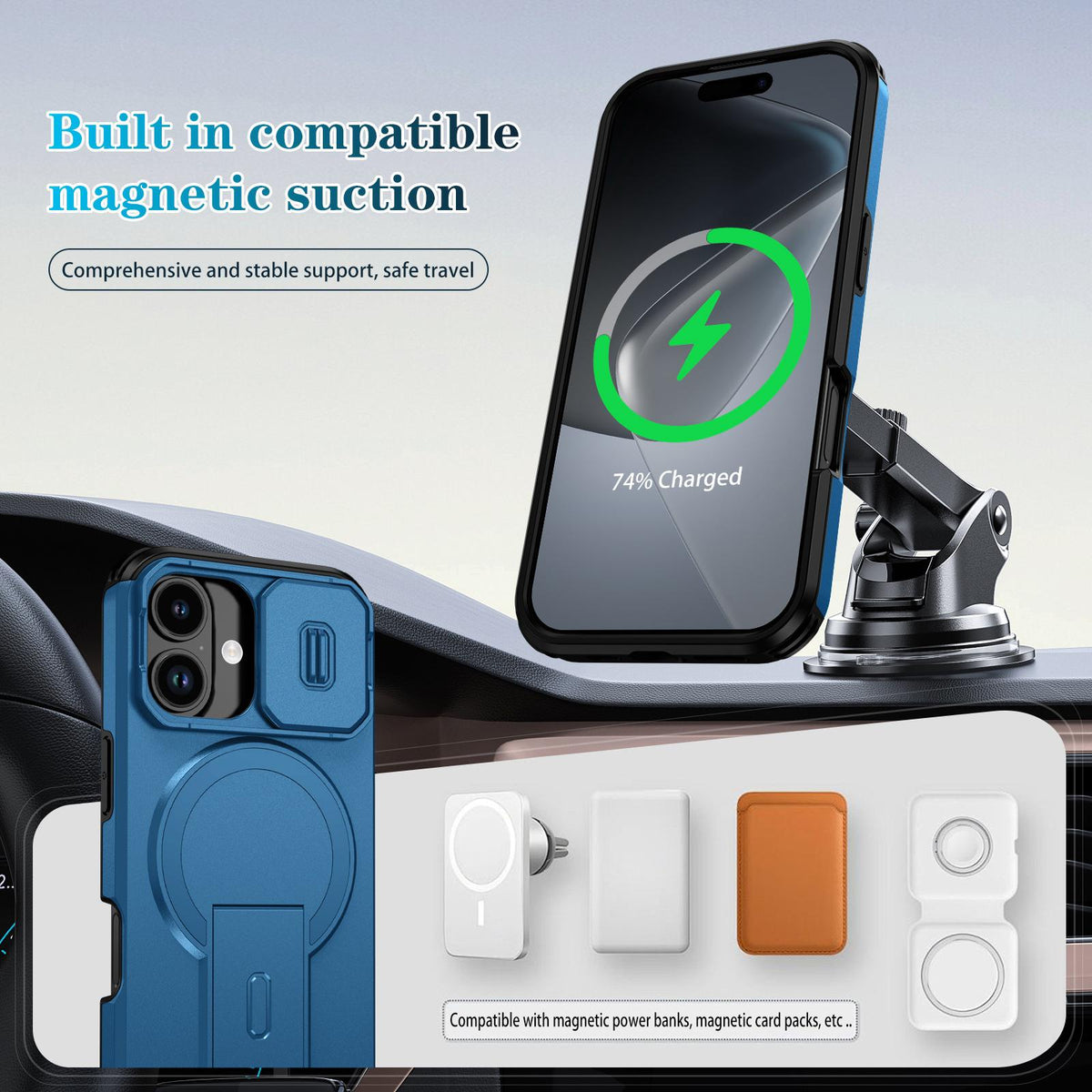 For iPhone 18 Sliding Camshield MagSafe Holder Phone Case - Blue - EDA008742325E