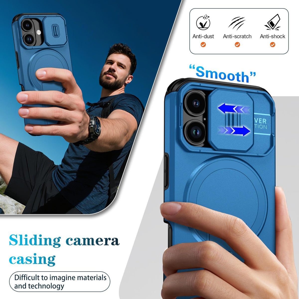 For iPhone 18 Sliding Camshield MagSafe Holder Phone Case - Blue - EDA008742325E