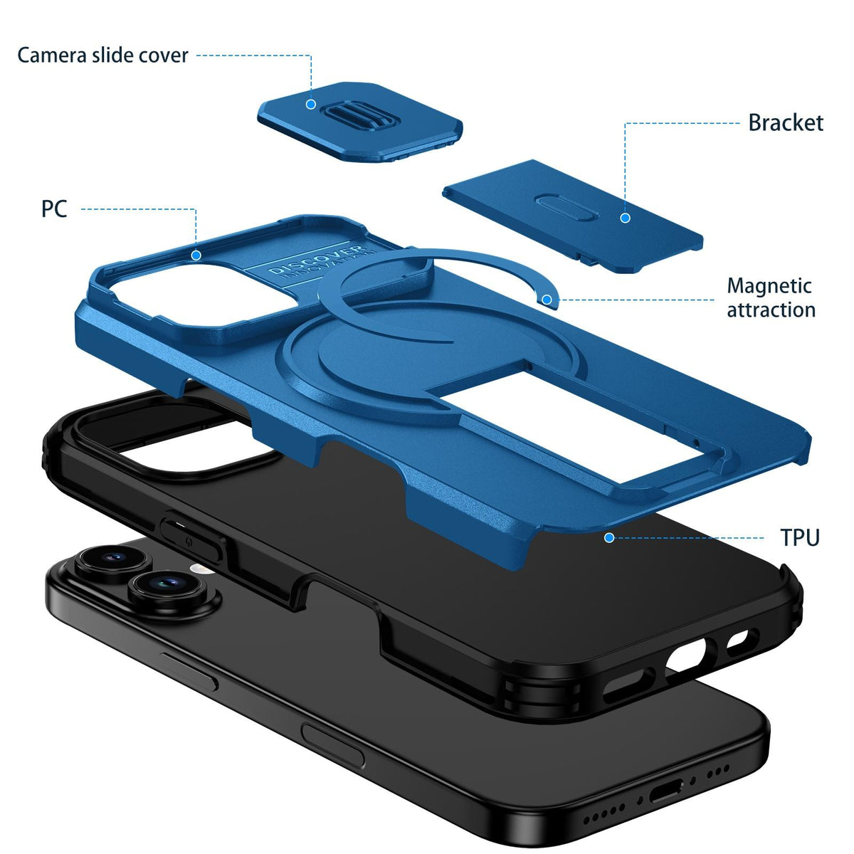 For iPhone 18 Sliding Camshield MagSafe Holder Phone Case - Blue - EDA008742325E