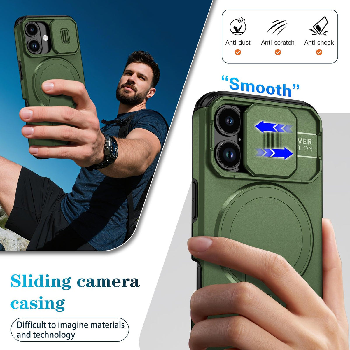For iPhone 18 Sliding Camshield MagSafe Holder Phone Case - Green - EDA008742325F