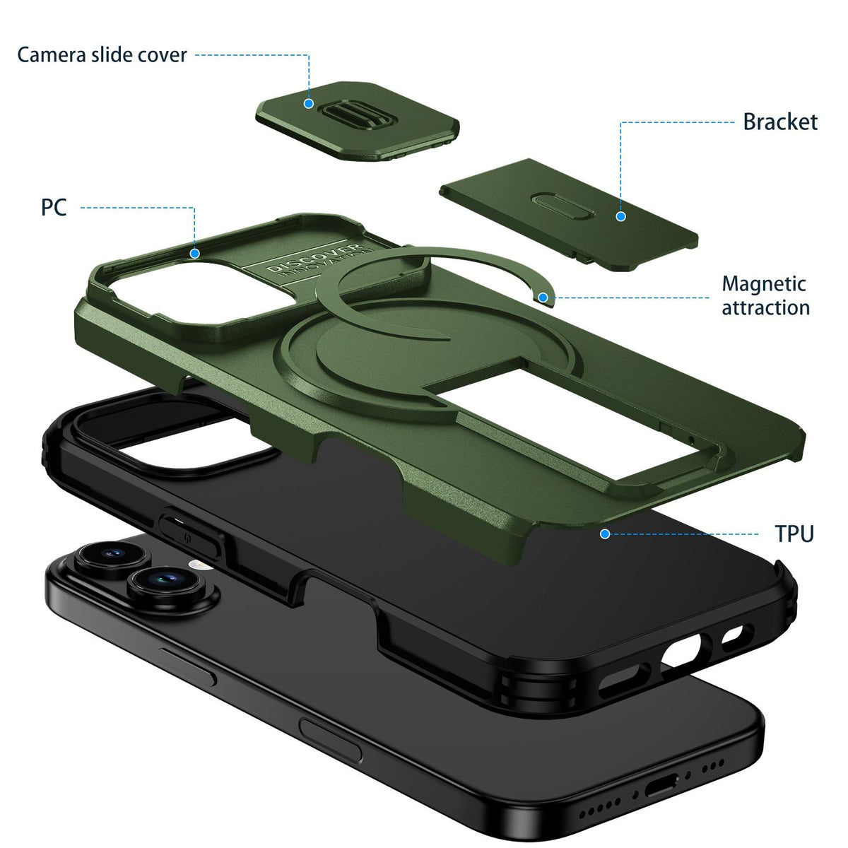 For iPhone 18 Sliding Camshield MagSafe Holder Phone Case - Green - EDA008742325F