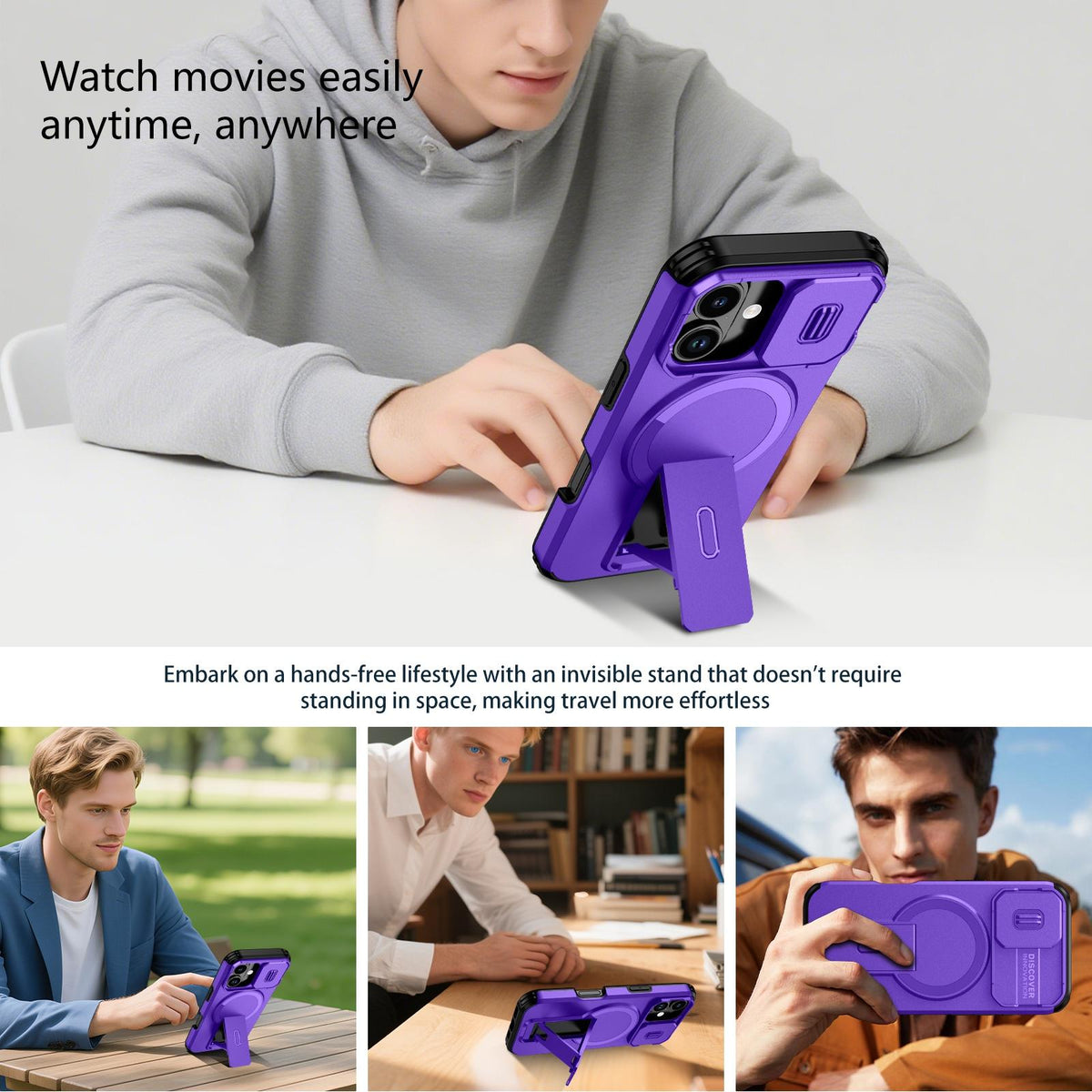 For iPhone 18 Sliding Camshield MagSafe Holder Phone Case - Purple - EDA008742325G