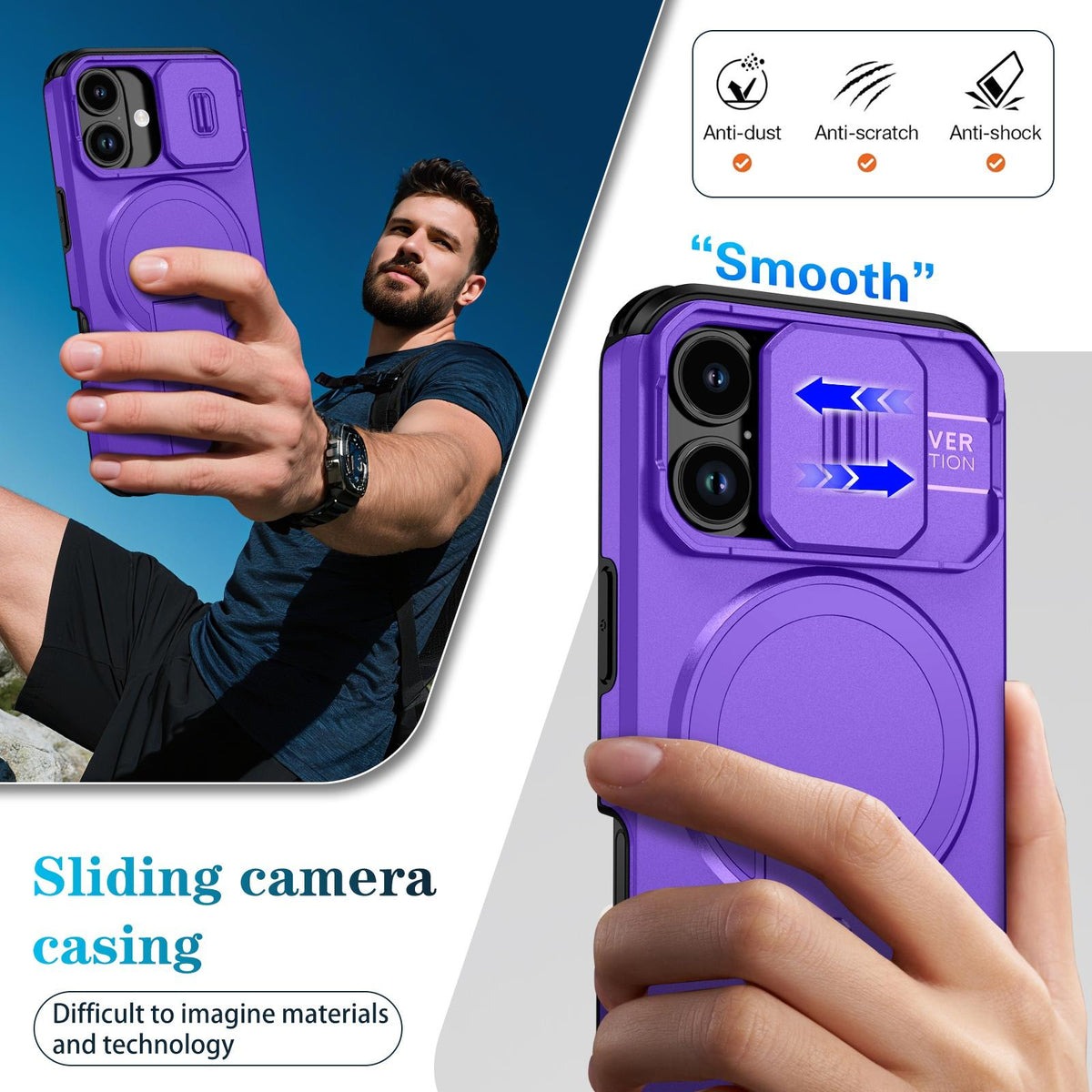 For iPhone 18 Sliding Camshield MagSafe Holder Phone Case - Purple - EDA008742325G