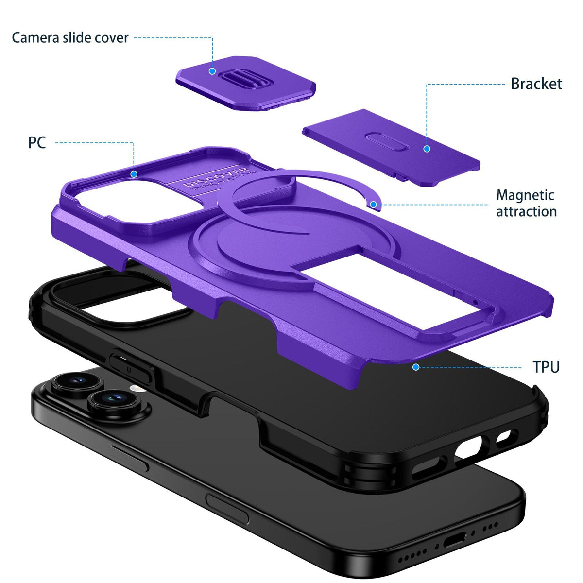For iPhone 18 Sliding Camshield MagSafe Holder Phone Case - Purple - EDA008742325G