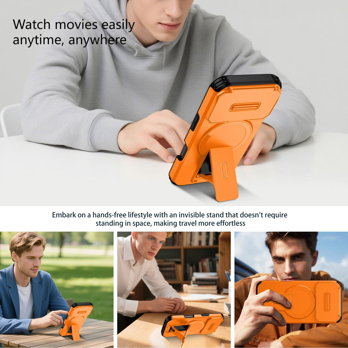 For iPhone 18 Pro Sliding Camshield MagSafe Holder Phone Case - Orange - EDA008742326A