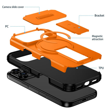 For iPhone 18 Pro Sliding Camshield MagSafe Holder Phone Case - Orange - EDA008742326A