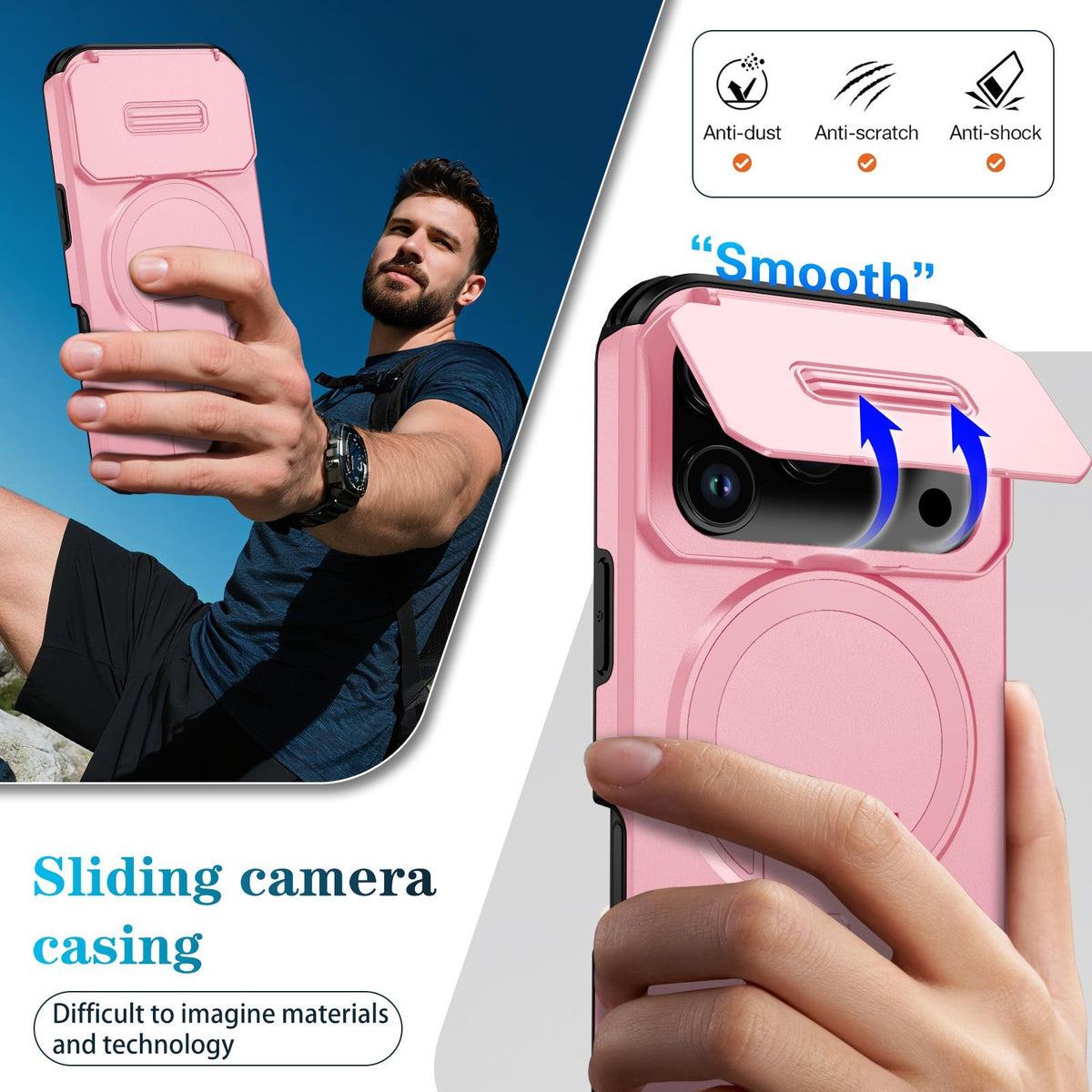 For iPhone 18 Pro Sliding Camshield MagSafe Holder Phone Case - Pink - EDA008742326B