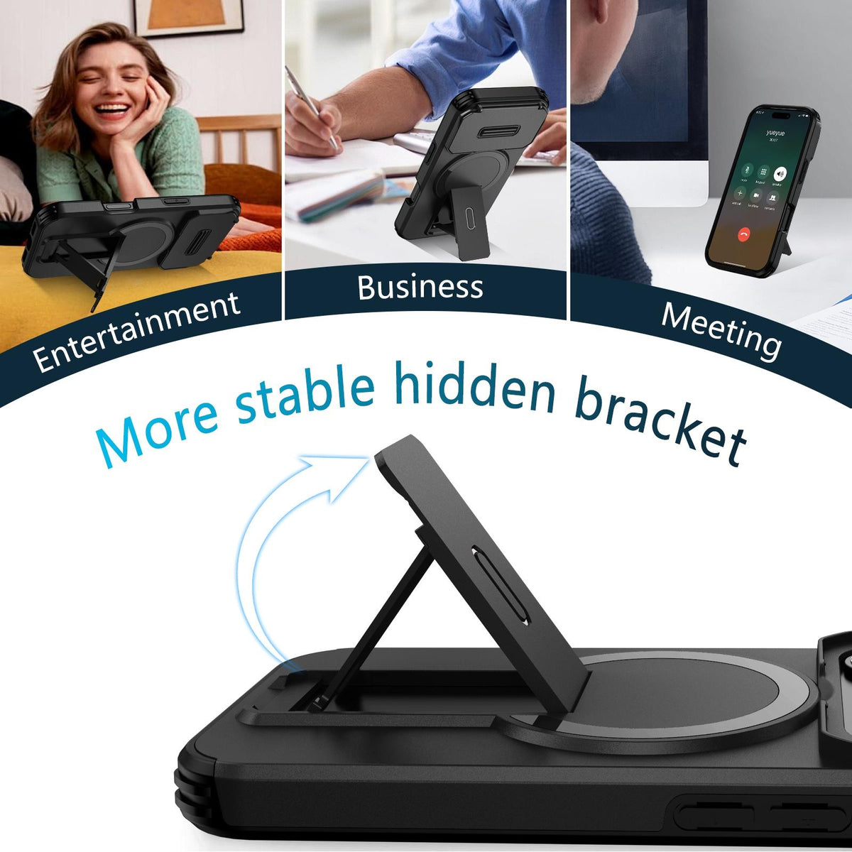 For iPhone 18 Pro Sliding Camshield MagSafe Holder Phone Case - Black - EDA008742326C