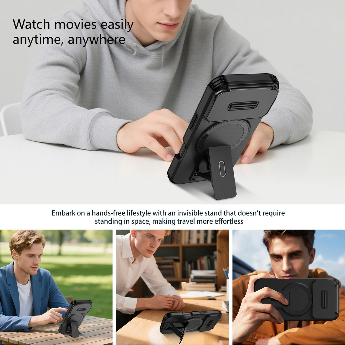 For iPhone 18 Pro Sliding Camshield MagSafe Holder Phone Case - Black - EDA008742326C