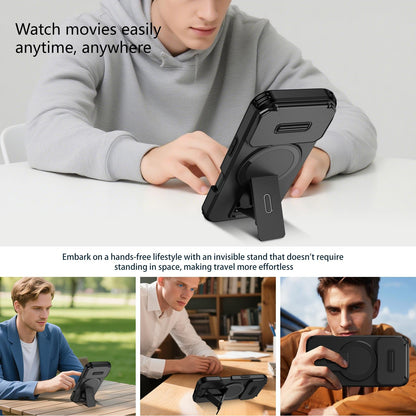 For iPhone 18 Pro Sliding Camshield MagSafe Holder Phone Case - Black - EDA008742326C