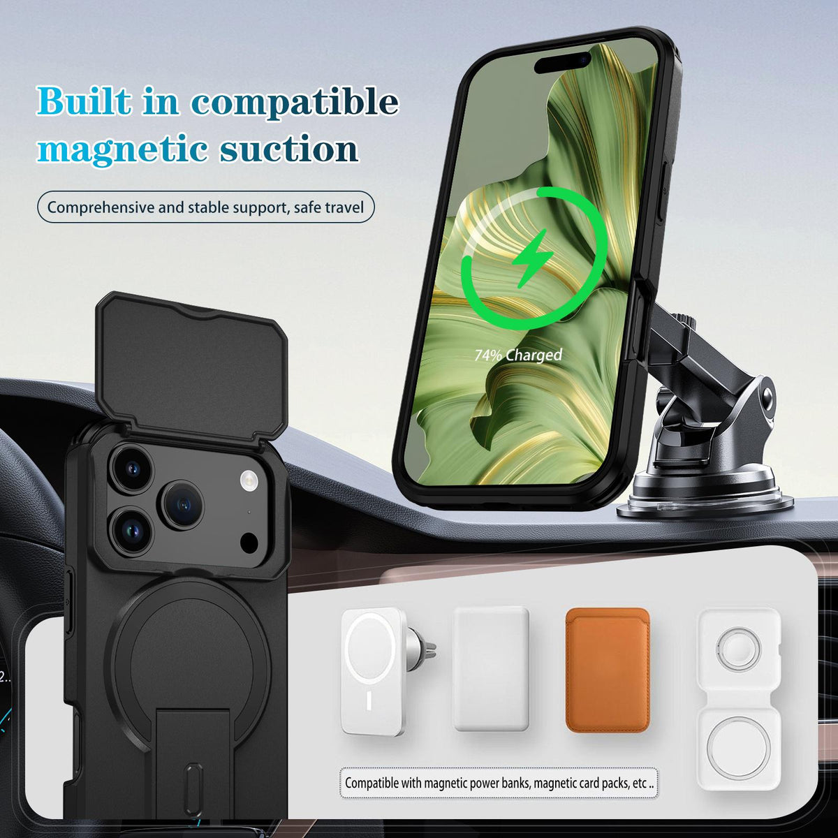 For iPhone 18 Pro Sliding Camshield MagSafe Holder Phone Case - Black - EDA008742326C