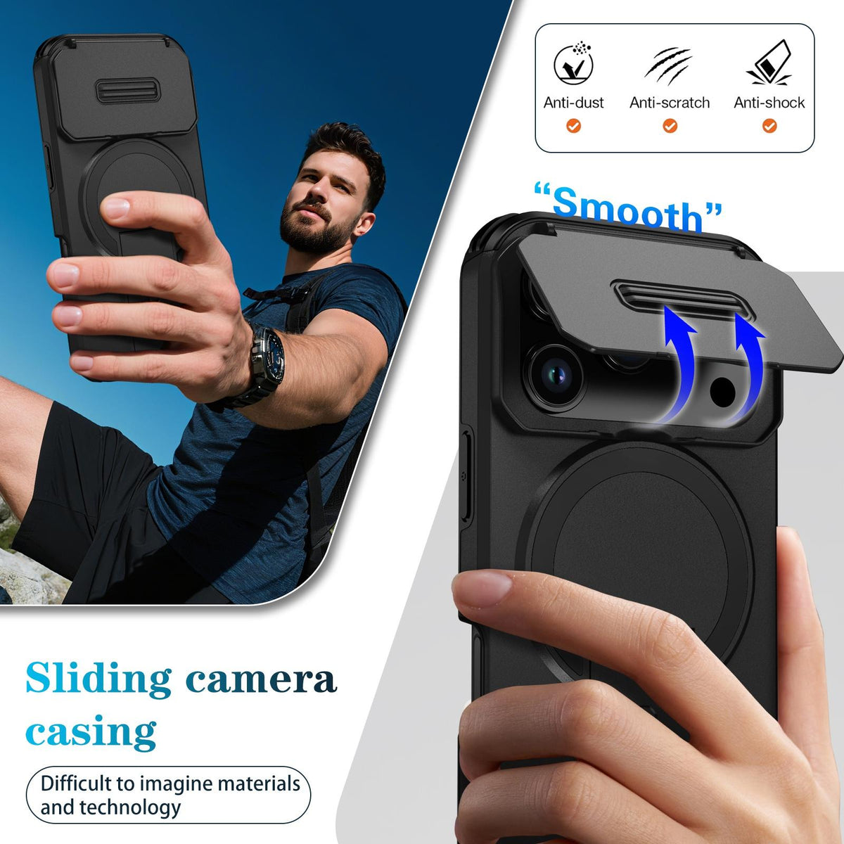 For iPhone 18 Pro Sliding Camshield MagSafe Holder Phone Case - Black - EDA008742326C