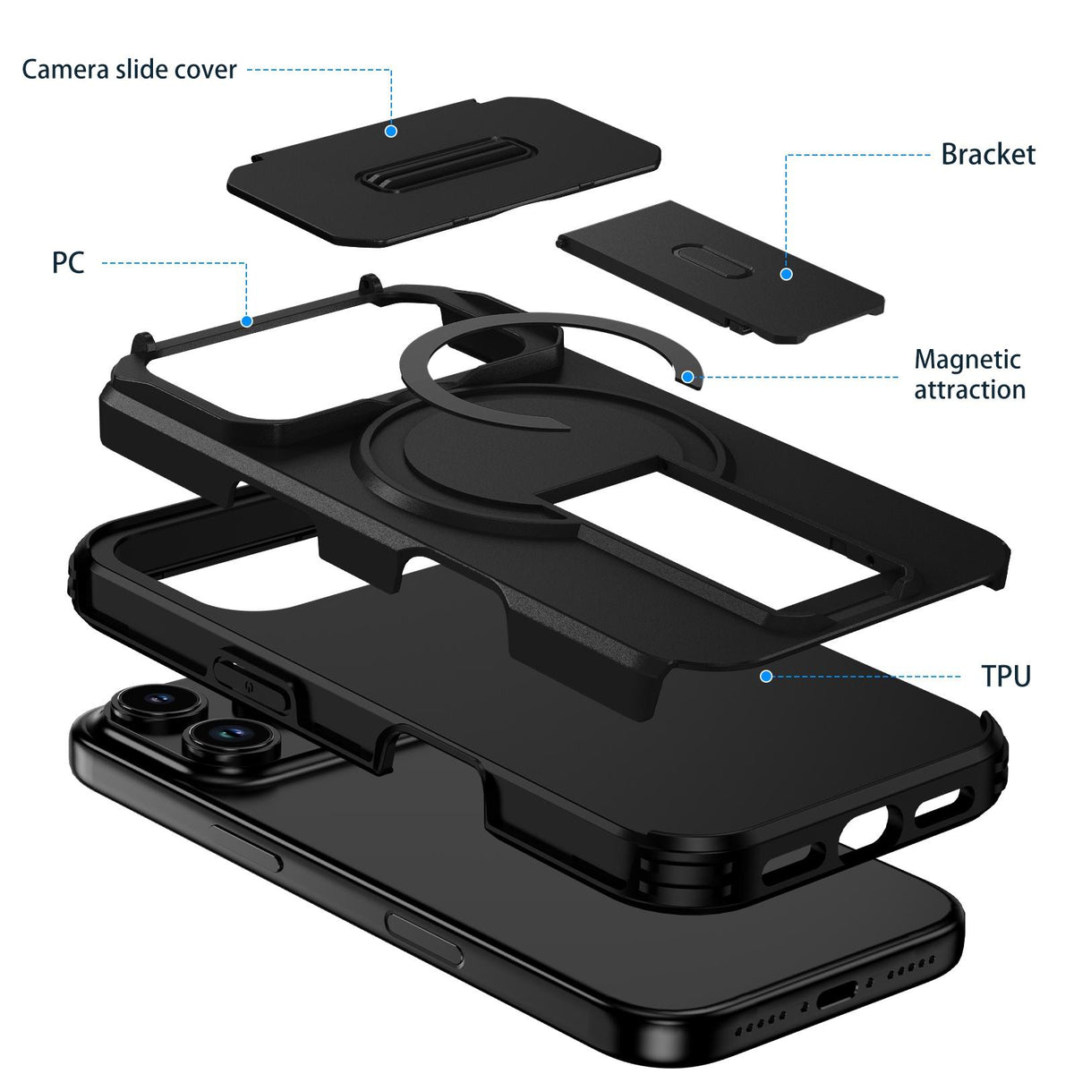 For iPhone 18 Pro Sliding Camshield MagSafe Holder Phone Case - Black - EDA008742326C