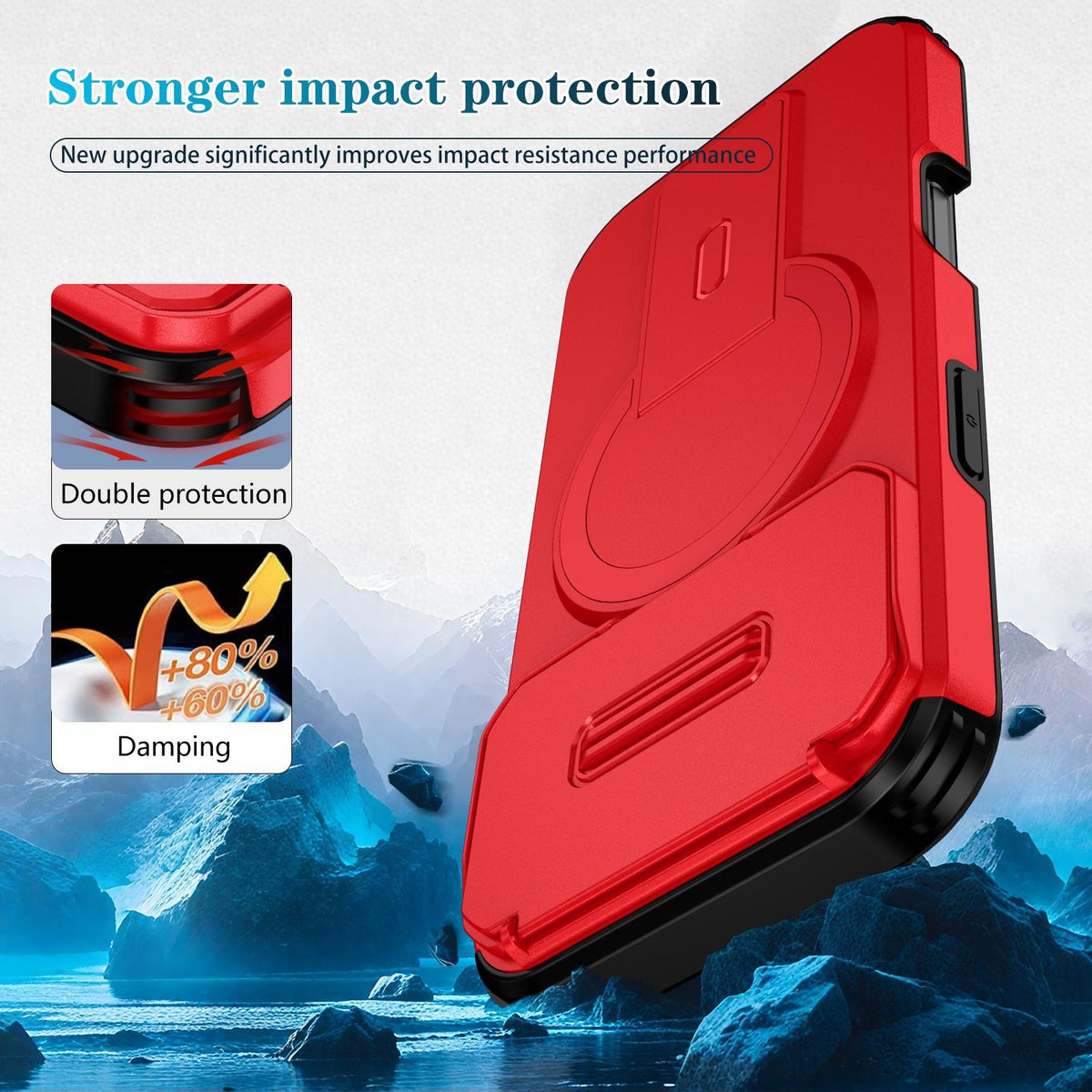For iPhone 18 Pro Sliding Camshield MagSafe Holder Phone Case - Red - EDA008742326D
