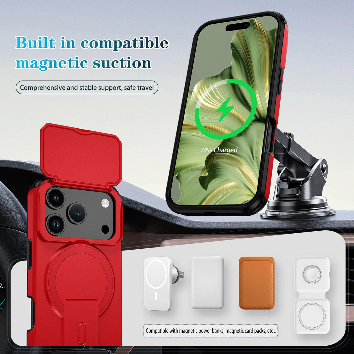 For iPhone 18 Pro Sliding Camshield MagSafe Holder Phone Case - Red - EDA008742326D