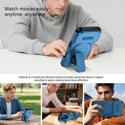 For iPhone 18 Pro Sliding Camshield MagSafe Holder Phone Case - Blue - EDA008742326E