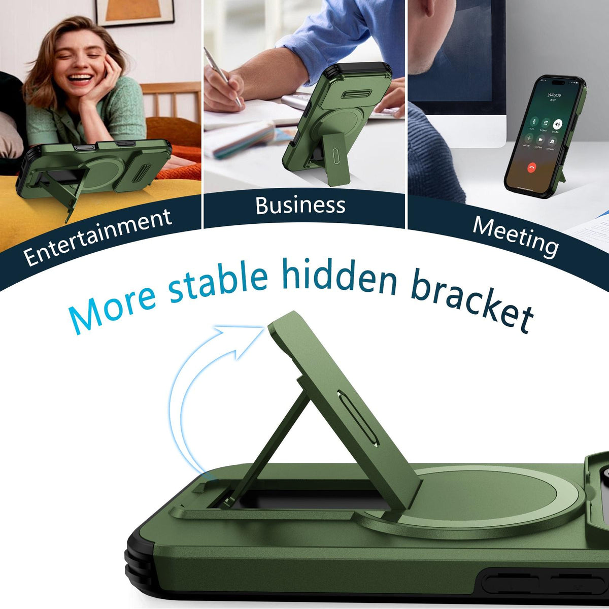 For iPhone 18 Pro Sliding Camshield MagSafe Holder Phone Case - Green - EDA008742326F