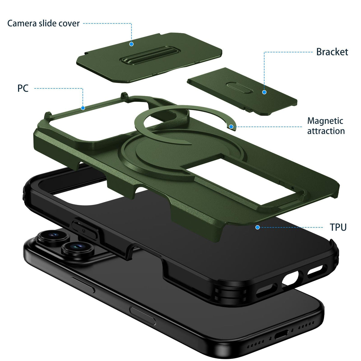 For iPhone 18 Pro Sliding Camshield MagSafe Holder Phone Case - Green - EDA008742326F