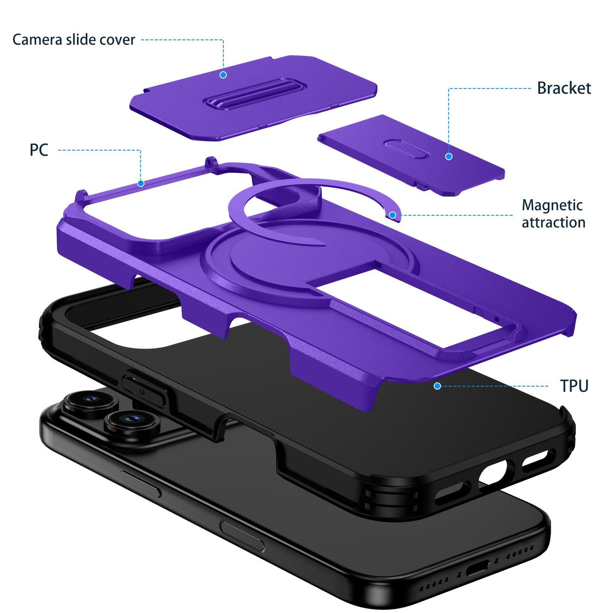 For iPhone 18 Pro Sliding Camshield MagSafe Holder Phone Case - Purple - EDA008742326G