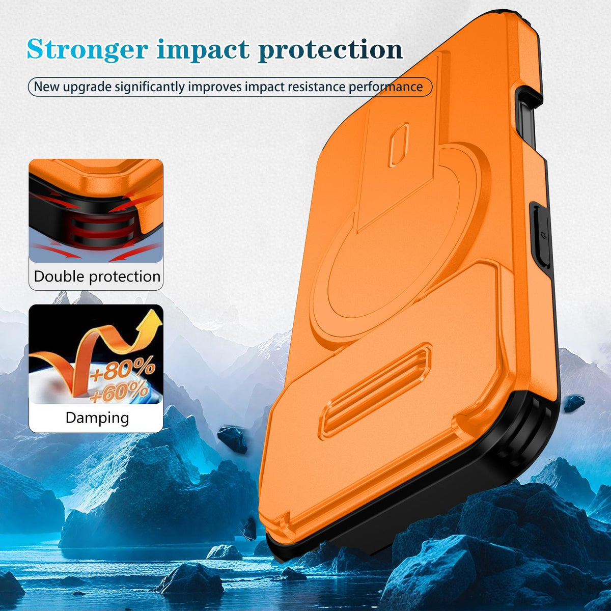 For iPhone 18 Pro Max Sliding Camshield MagSafe Holder Phone Case - Orange - EDA008742327A
