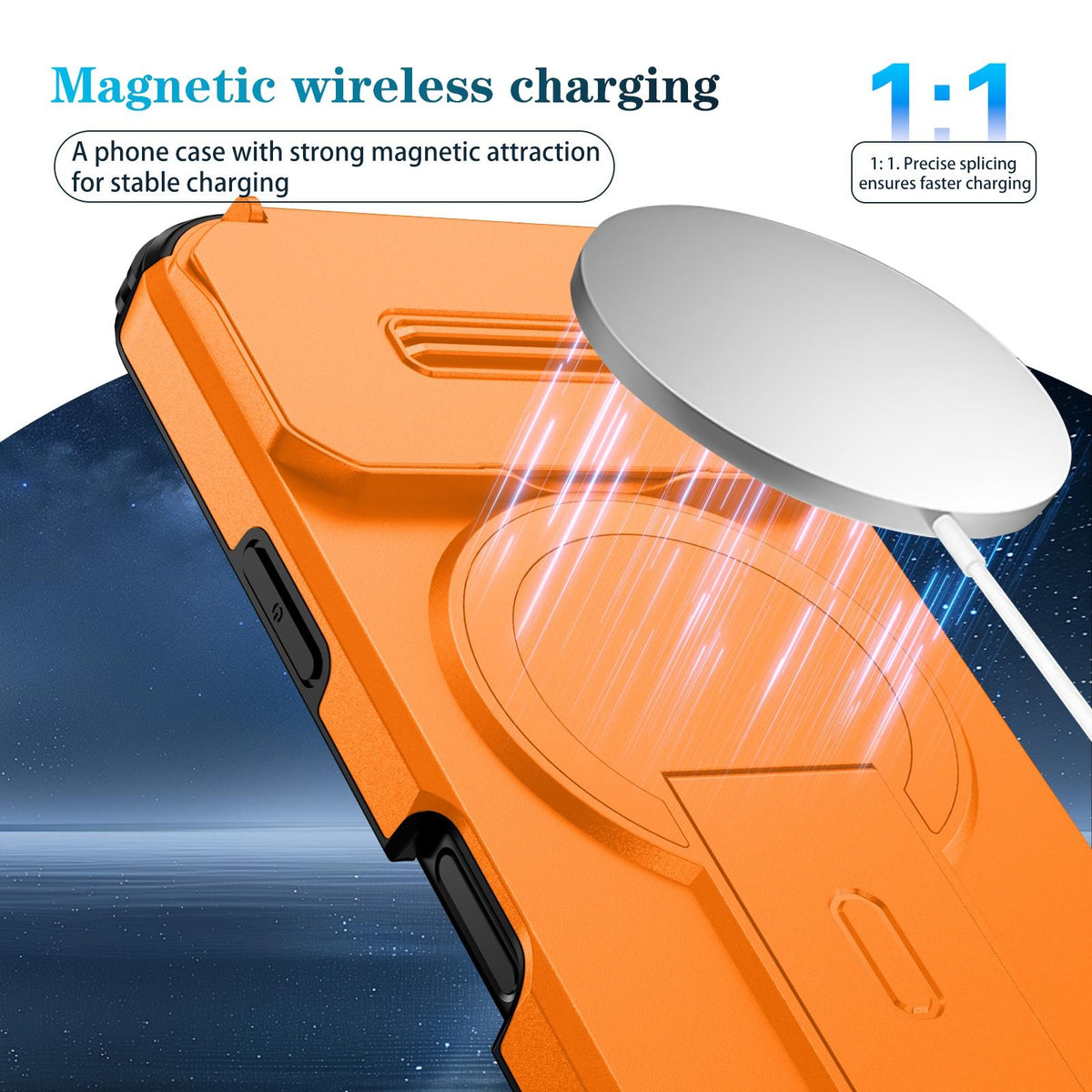 For iPhone 18 Pro Max Sliding Camshield MagSafe Holder Phone Case - Orange - EDA008742327A