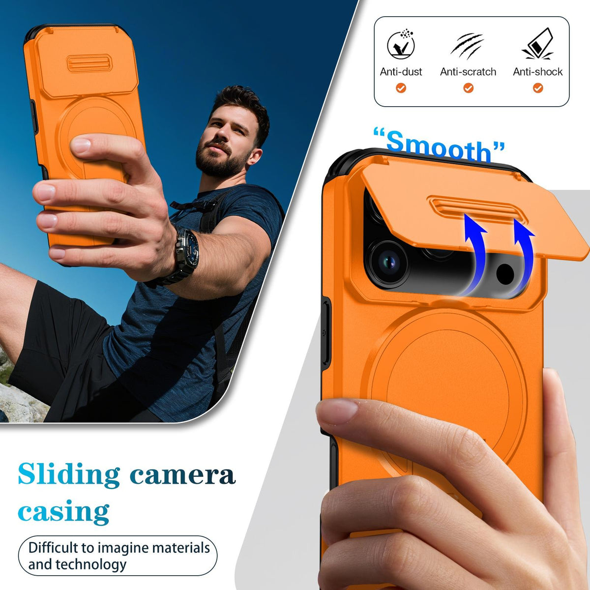 For iPhone 18 Pro Max Sliding Camshield MagSafe Holder Phone Case - Orange - EDA008742327A