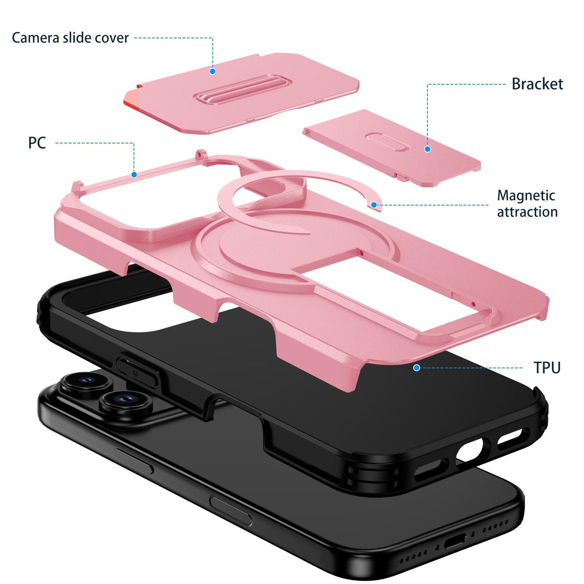 For iPhone 18 Pro Max Sliding Camshield MagSafe Holder Phone Case - Pink - EDA008742327B