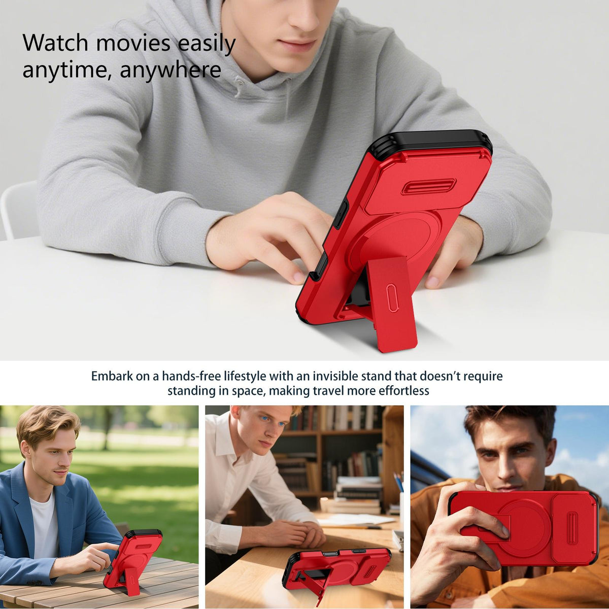 For iPhone 18 Pro Max Sliding Camshield MagSafe Holder Phone Case - Red - EDA008742327D