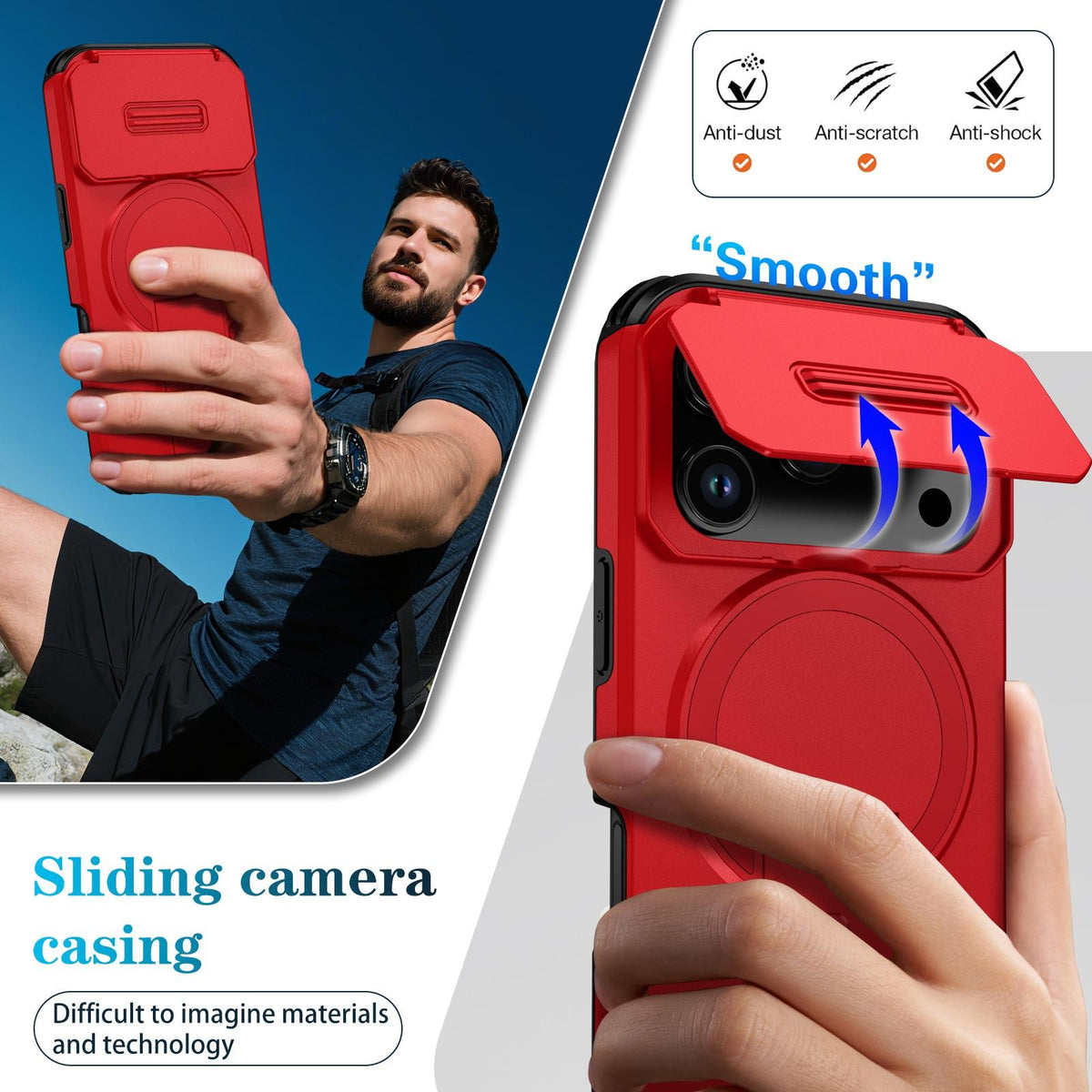 For iPhone 18 Pro Max Sliding Camshield MagSafe Holder Phone Case - Red - EDA008742327D