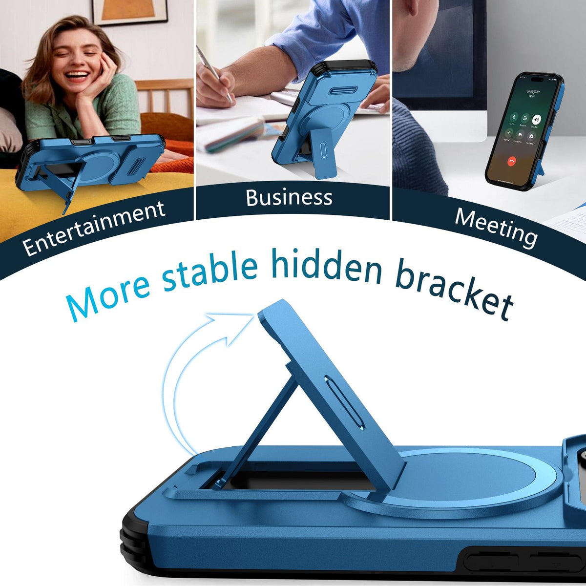 For iPhone 18 Pro Max Sliding Camshield MagSafe Holder Phone Case - Blue - EDA008742327E