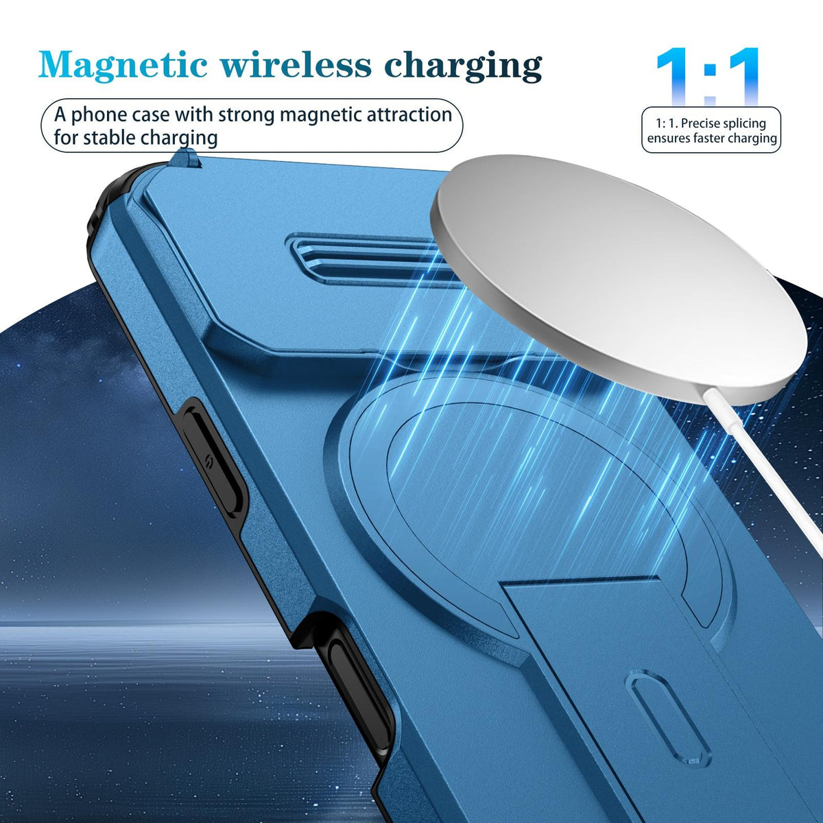 For iPhone 18 Pro Max Sliding Camshield MagSafe Holder Phone Case - Blue - EDA008742327E