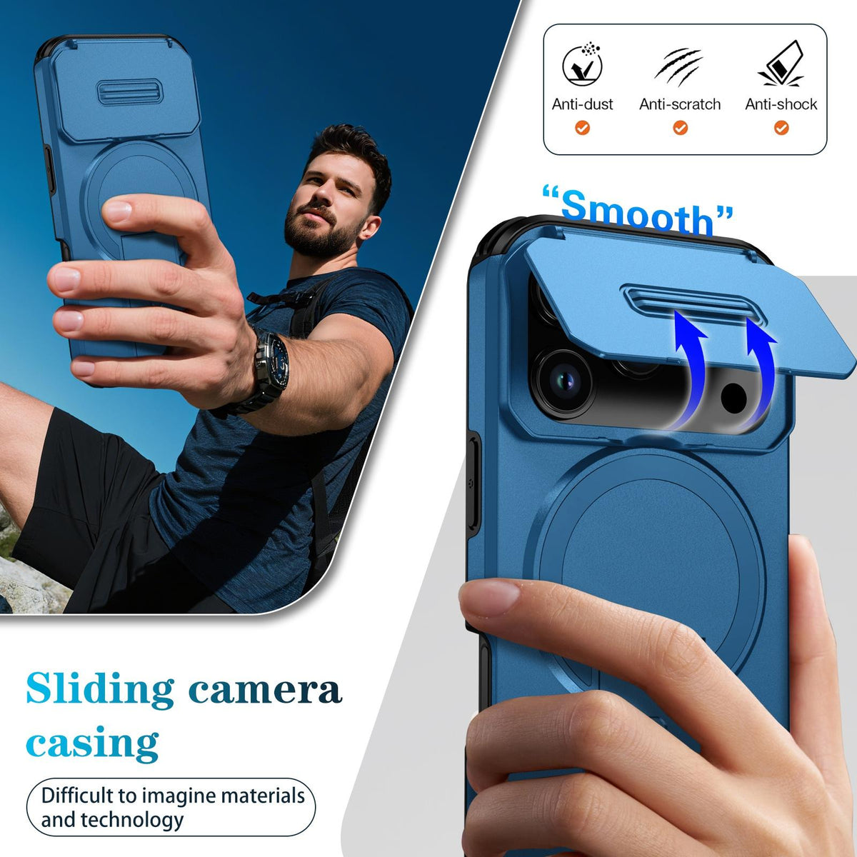 For iPhone 18 Pro Max Sliding Camshield MagSafe Holder Phone Case - Blue - EDA008742327E