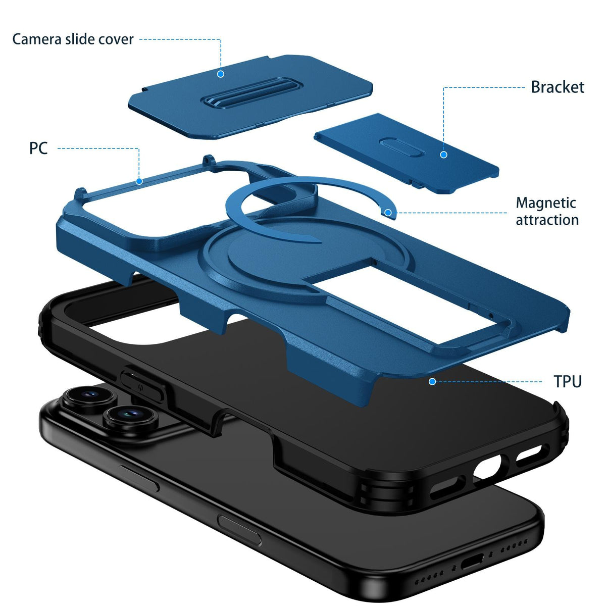 For iPhone 18 Pro Max Sliding Camshield MagSafe Holder Phone Case - Blue - EDA008742327E