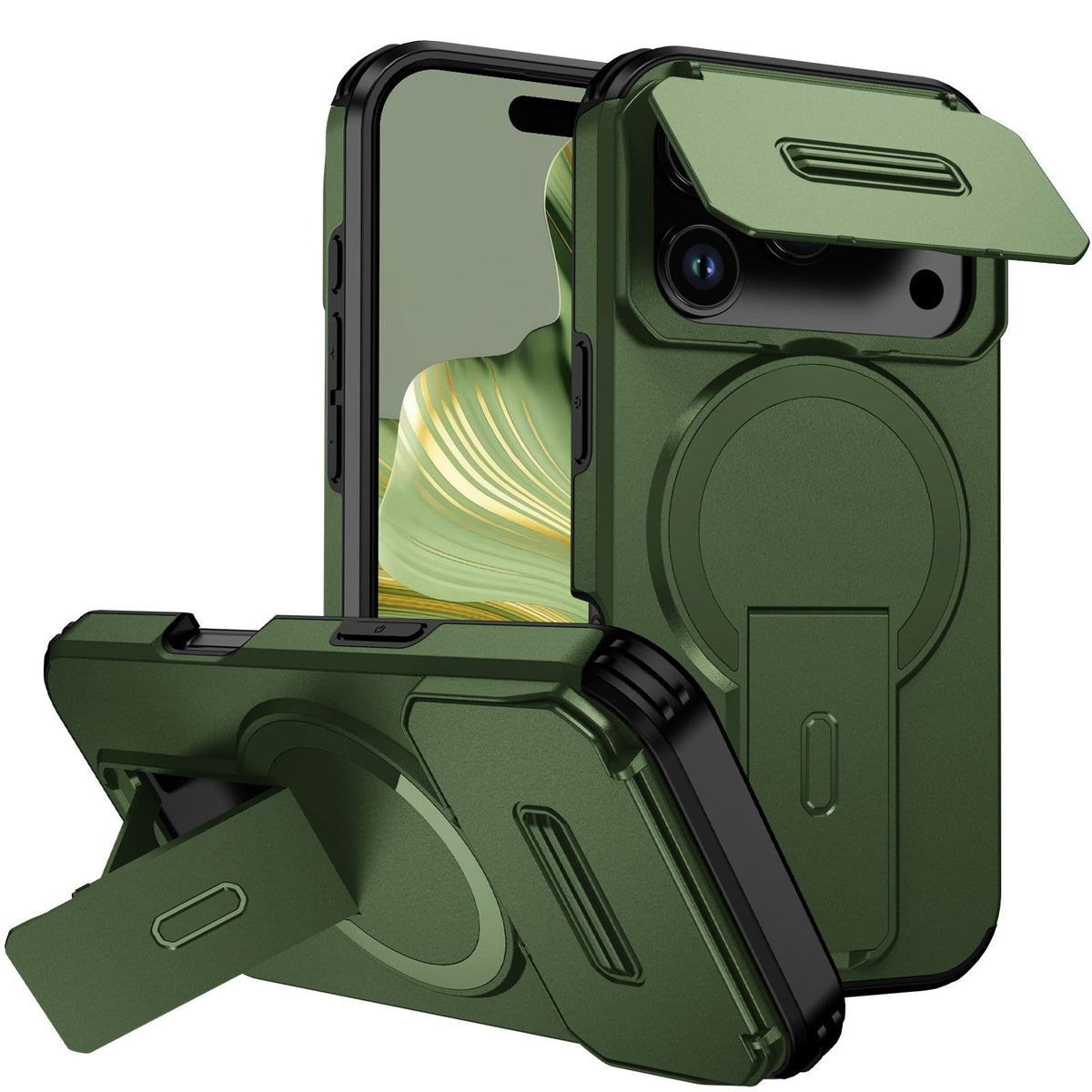 For iPhone 18 Pro Max Sliding Camshield MagSafe Holder Phone Case - Green - EDA008742327F