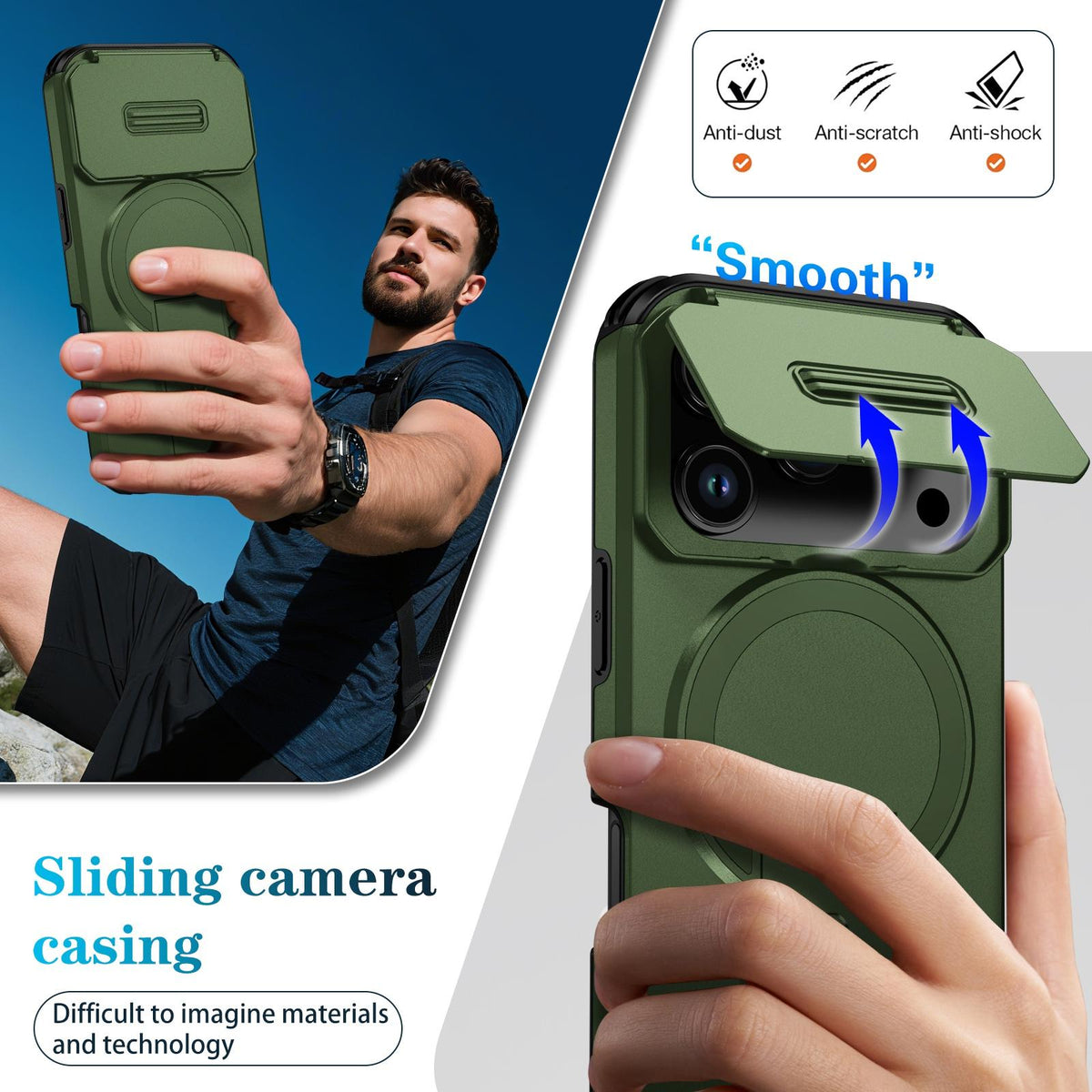 For iPhone 18 Pro Max Sliding Camshield MagSafe Holder Phone Case - Green - EDA008742327F
