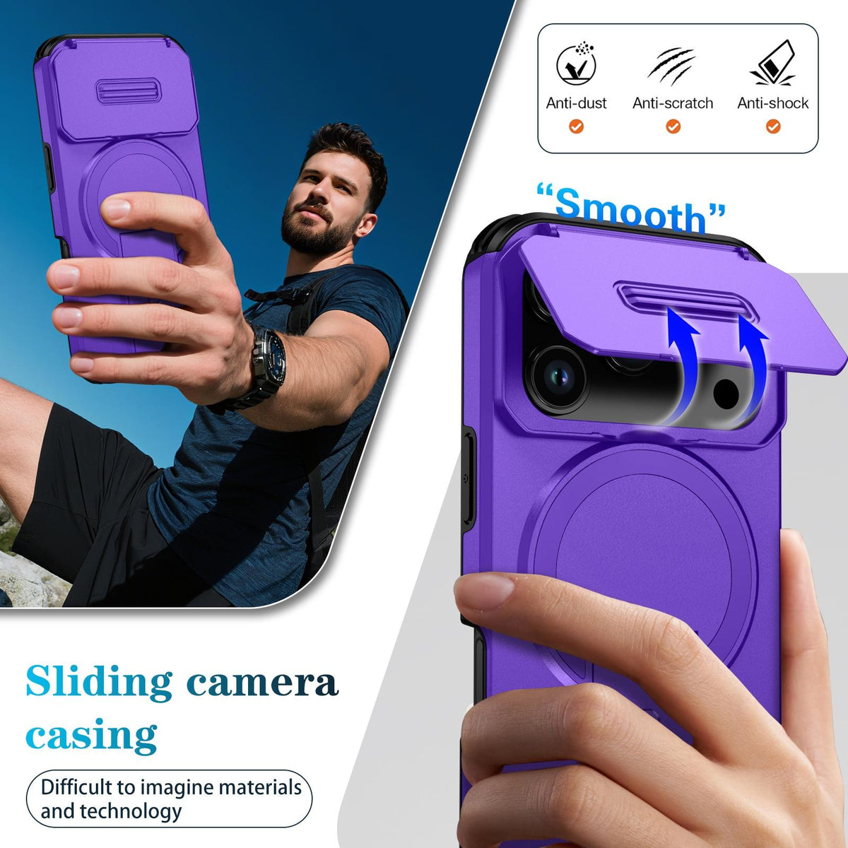For iPhone 18 Pro Max Sliding Camshield MagSafe Holder Phone Case - Purple - EDA008742327G