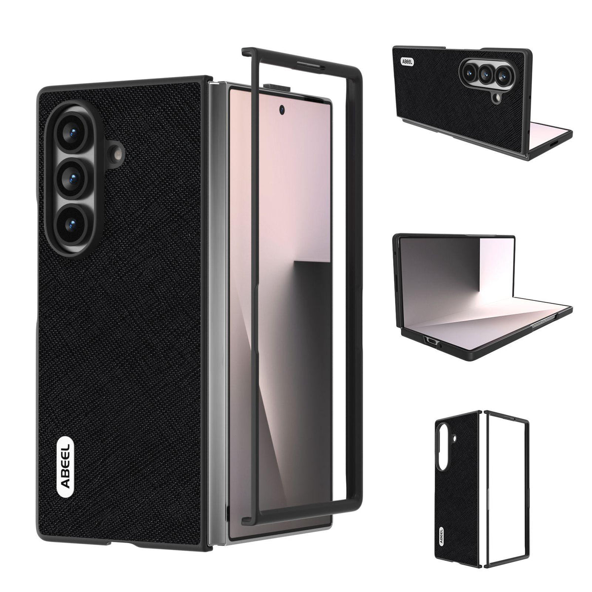 For Galaxy Z Fold8 Ultra 5G ABEEL Cross Texture Genuine Leather Phone Case - Black - EDA008752402A