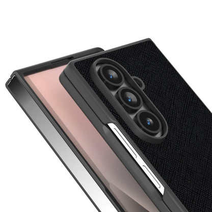For Galaxy Z Fold8 Ultra 5G ABEEL Cross Texture Genuine Leather Phone Case - Black - EDA008752402A