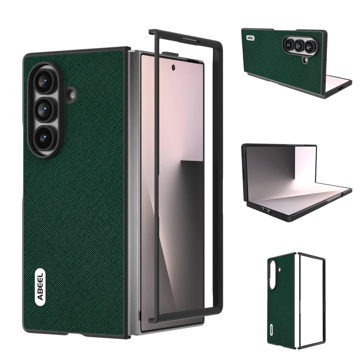 For Galaxy Z Fold8 Ultra 5G ABEEL Cross Texture Genuine Leather Phone Case - Green - EDA008752402B